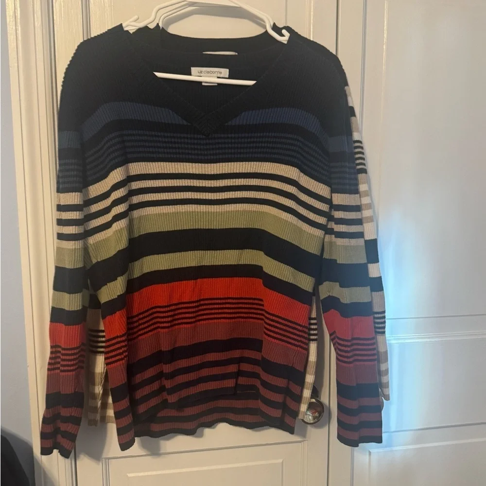 🧶 Liz Claiborne Women’s Striped Cotton Sweaters – Size XL (Lot of 2) - Picture 6 of 12
